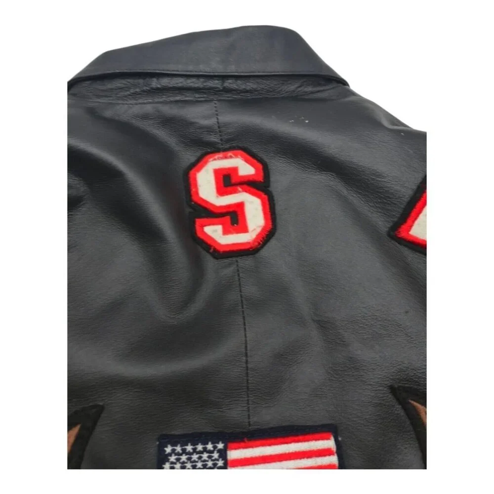 American Leather Jacket Men 2XL Multicolor USA Flag Eagle Bomber Biker Oversized - Picture 10 of 16